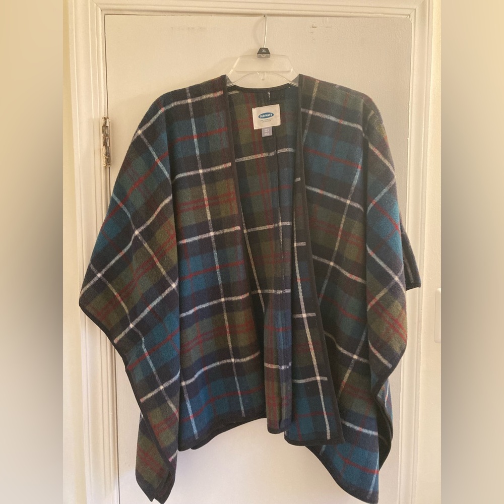 Old Navy Plaid Poncho Shawl Sweater